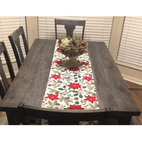 Christmas Table Runner Red Holiday Decorative Cloth Poinsettia Decor Decoration - Picture 9 of 10